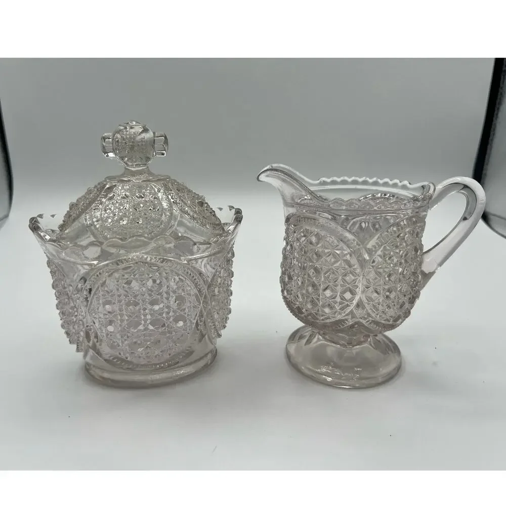 19th Century Pressed WESTMORELAND CROSS CANE MEDALLION Creamer and‎ Sugar Set